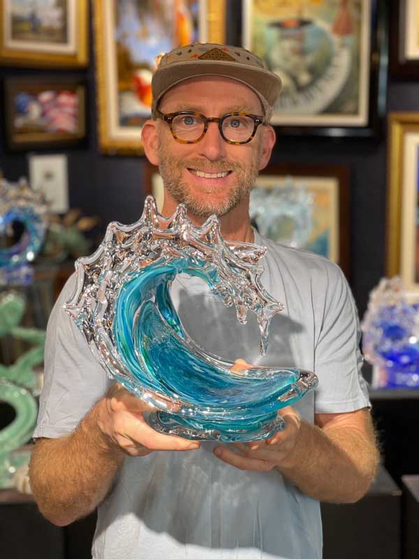 Small Turquoise Glass Wave David Wight Ocean Blue Galleries