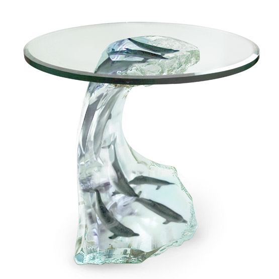 Dolphin Wave Table – Wyland Lucites Dolphin Wave Table - Wyland lucite sculpture