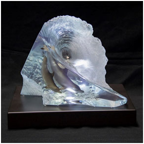 below the surf – Wyland lucite Below the Surf - Wyland lucite sculpture