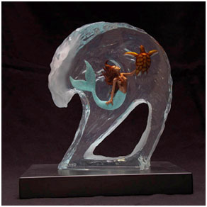 mermaid in the curl – Wyland lucite Mermaid in the Curl - Wyland lucite sculpture