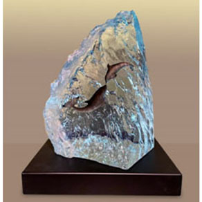 new dolphin wave – Wyland lucite sculpture New Dolphin Wave - Wyland lucite sculpture