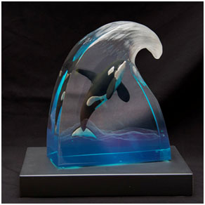 orca blues – Wyland lucite Orca Blues - Wyland lucite sculpture