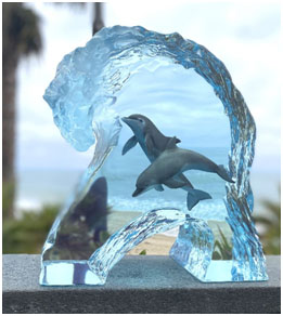 playful dolphins – Wyland lucite Playful Dolphin Seas by Wyland - Lucite Sculpture