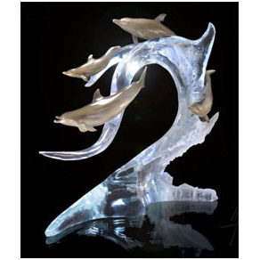 playful seas – Wyland lucite sculpture Playful Seas - Wyland lucite sculpture