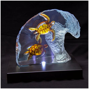 sea turtle reflections – Wyland lucite Sea Turtle Reflections - Wyland lucite sculpture