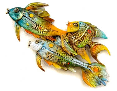 Fishies Going Left (medium) Nano Lopez sculpture at Ocean Blue Galleries