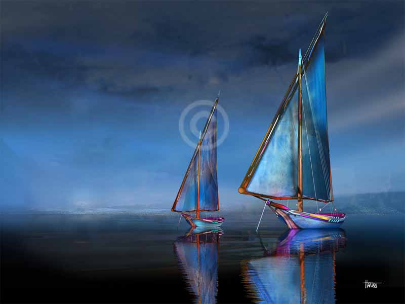 Blue Cairo - 36x48-signature by Stephen Ocean Blue Galleries