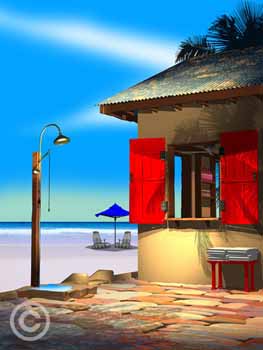 The Beach Shower by Stephen Harlan at Ocean Blue Galleries