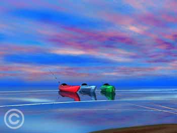 Three Kayaks by Stephen Harlan at Ocean Blue Galleries