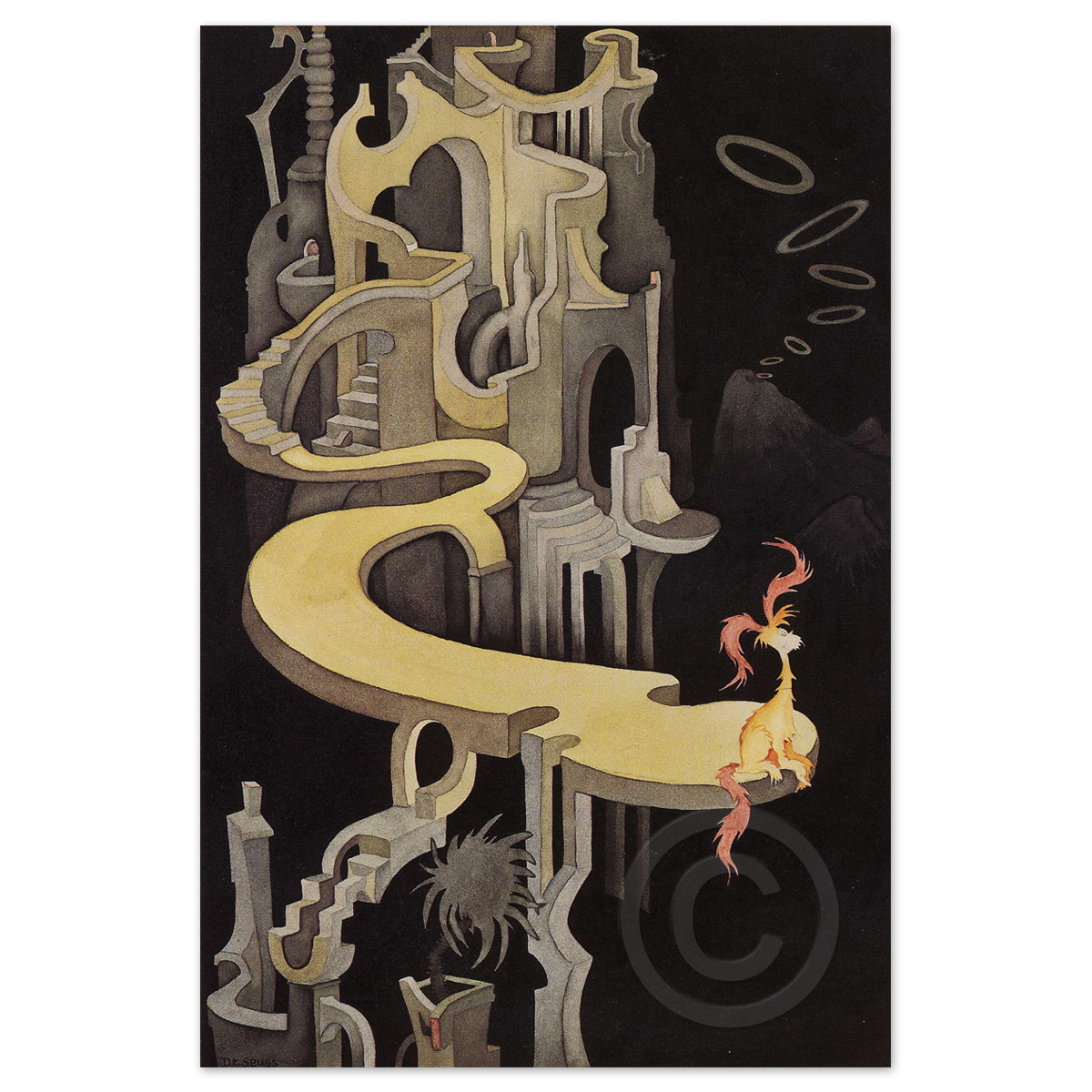 Pink-Tufted Small Beast in a Night Landscape by Dr. Seuss