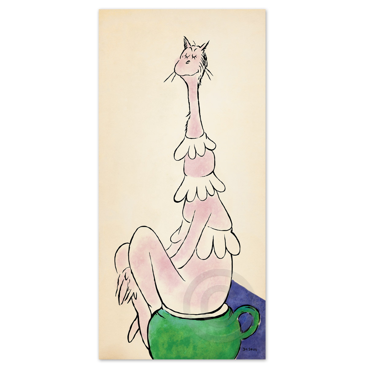 Pinkish Cat on Greenish Pot by Dr. Seuss