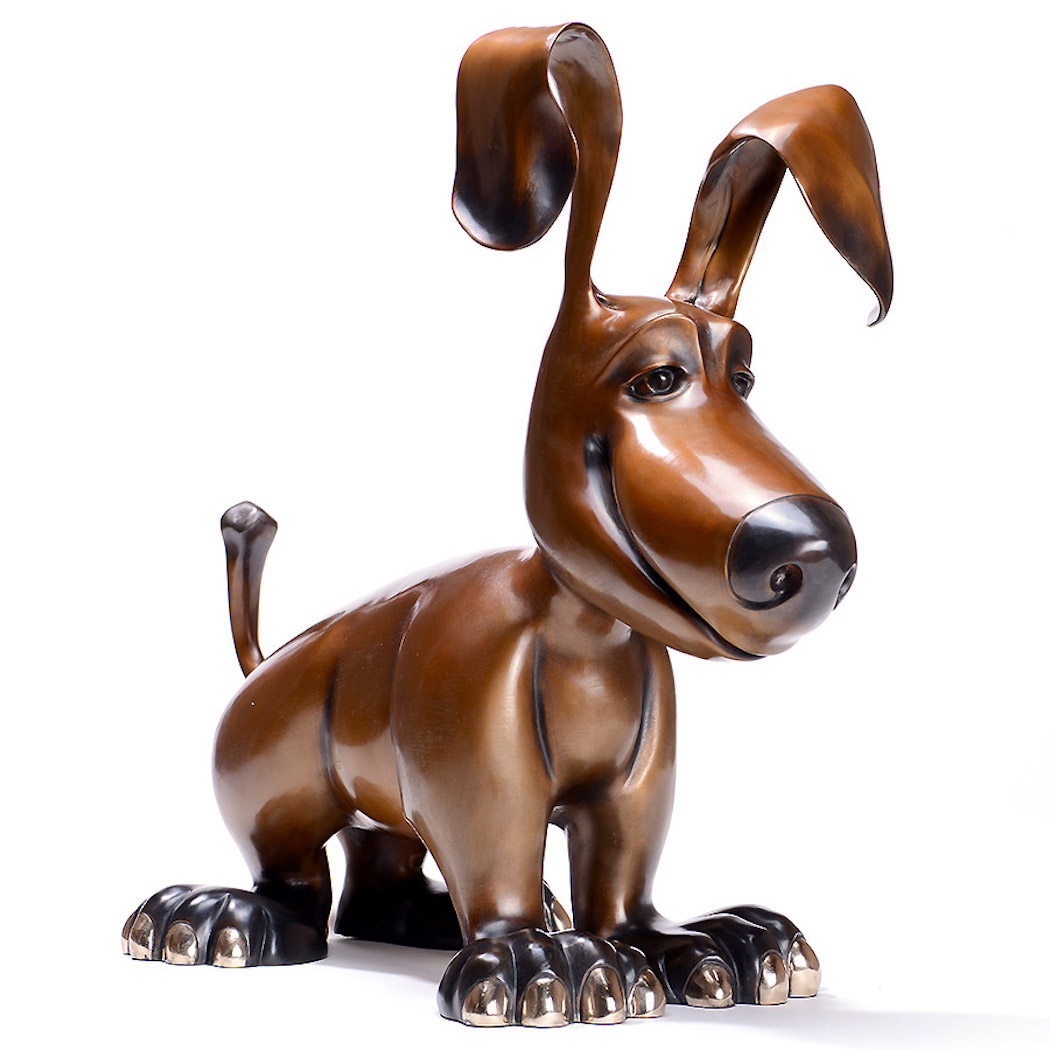 Charlie Harvey Dog Sculpture by Marty Goldstein at Ocean Blue Galleries