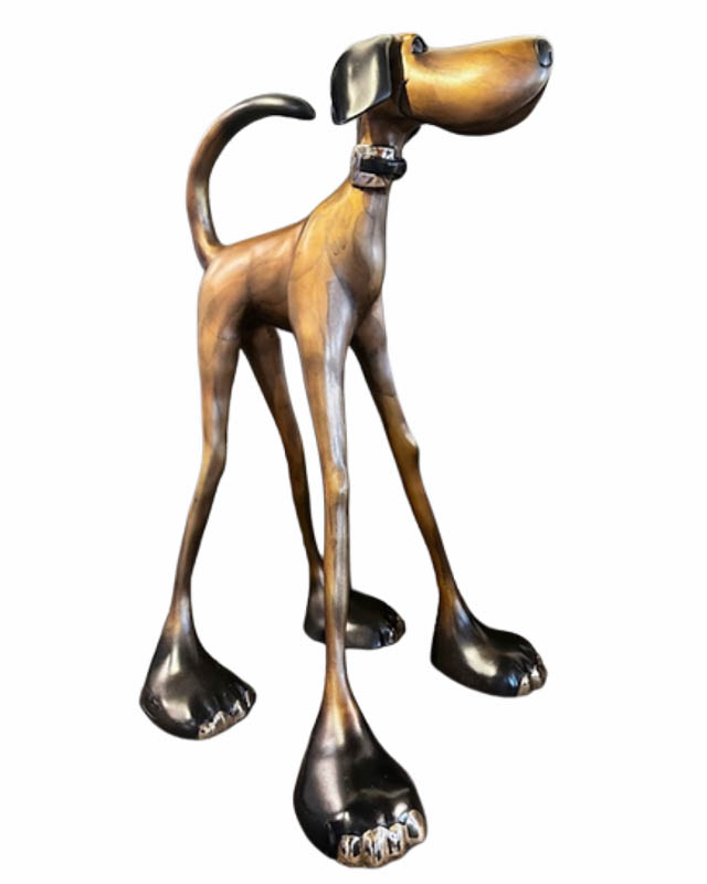Half Stretch Harvey Dog Sculpture by Marty Goldstein at Ocean Blue Galleries
